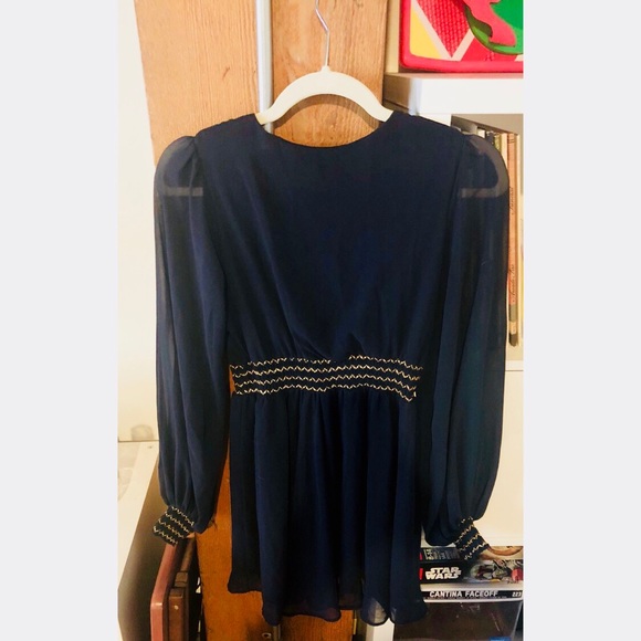 ASOS navy disco sheer sleeved dress - Picture 2 of 4